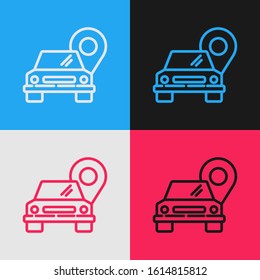 Color line Map pointer with taxi icon isolated on color background. Location symbol. Vintage style drawing. Vector Illustration