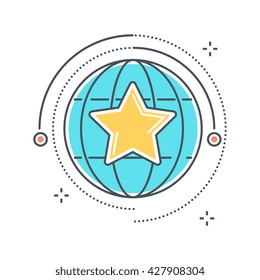 Color line, market trend illustration, icon, background and graphics. The illustration is colorful, flat, vector, pixel perfect, suitable for web and print. Linear stokes and fills.