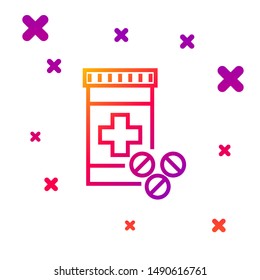 Color line Medicine bottle and pills icon isolated on white background. Bottle pill sign. Pharmacy design. Gradient random dynamic shapes. Vector Illustration