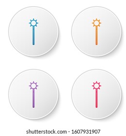 Color line Medieval chained mace ball icon isolated on white background. Medieval weapon. Set icons in circle buttons. Vector Illustration