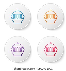 Color line Medieval iron helmet for head protection icon isolated on white background. Set icons in circle buttons. Vector Illustration