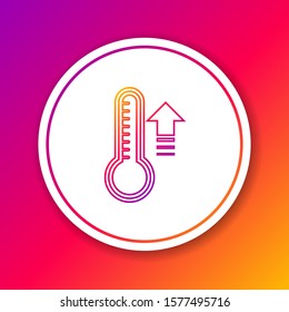 Color line Meteorology thermometer measuring heat and cold icon isolated on color background. Thermometer equipment showing hot or cold weather. Circle white button. Vector Illustration