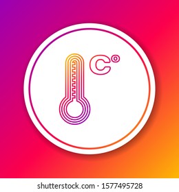 Color line Meteorology thermometer measuring heat and cold icon isolated on color background. Temperature Celsius. Circle white button. Vector Illustration