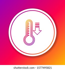 Color line Meteorology thermometer measuring heat and cold icon isolated on color background. Thermometer equipment showing hot or cold weather. Circle white button. Vector Illustration