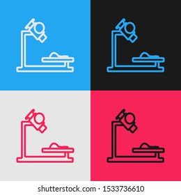 Color line Microscope icon isolated on color background. Chemistry, pharmaceutical instrument, microbiology magnifying tool. Vintage style drawing. Vector Illustration