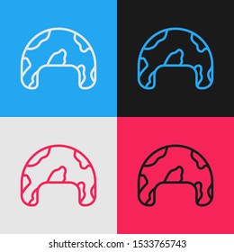 Color line Military helmet icon isolated on color background. Army hat symbol of defense and protect. Protective hat. Vintage style drawing. Vector Illustration