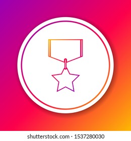 Color line Military reward medal icon isolated on color background. Army sign. Circle white button. Vector Illustration