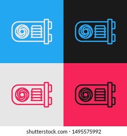 Color line Mining farm icon isolated on color background. Cryptocurrency mining, blockchain technology, bitcoin, digital money market, wallet. Vintage style drawing. Vector Illustration