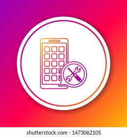 Color line Mobile Apps with screwdriver and wrench icon isolated on color background. Adjusting, service, setting, maintenance, repair, fixing. Circle white button. Vector Illustration