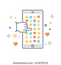 Color line,  mobile game concept illustration, icon, background and graphics. The illustration is colorful, flat, vector, pixel perfect, suitable for web and print. It is linear stokes and fills.