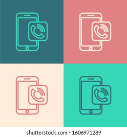 Color line Mobile phone call icon isolated on color background.  Vector Illustration