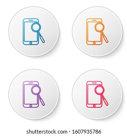 Color line Mobile phone diagnostics icon isolated on white background. Adjusting app, service, setting options, maintenance, repair, fixing. Set icons in circle buttons. Vector Illustration