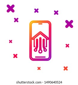 Color line Mobile phone with smart home icon isolated on white background. Remote control. Gradient random dynamic shapes. Vector Illustration