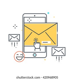 Color line, mobile phone,in box concept illustration, icon, background and graphics. The illustration is colorful, flat, vector, pixel perfect, suitable for web and print. It is  stokes and fills.
