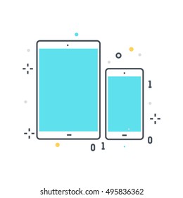 Color line, mobile technology concept illustration, icon, background and graphics. The illustration is colorful, flat, vector, pixel perfect, suitable for web and print. It is linear stokes and fills.