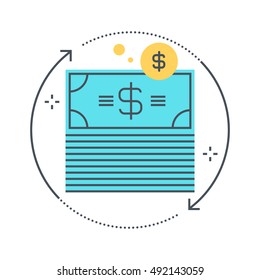 Color line, money flow illustration, icon, background and graphics. The illustration is colorful, flat, vector, pixel perfect, suitable for web and print. Linear stokes and fills.
