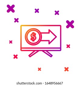 Color line Monitor with dollar symbol icon isolated on white background. Online shopping concept. Earnings in the Internet, marketing. Gradient random dynamic shapes. Vector Illustration