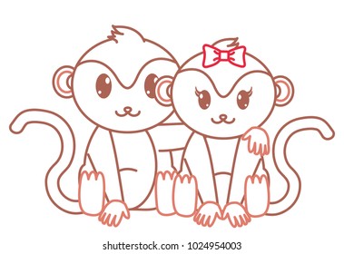 color line monkey couple cute animal together