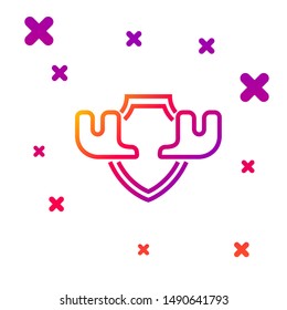 Color line Moose horns on shield icon isolated on white background. Hunting trophy on wall. Gradient random dynamic shapes. Vector Illustration