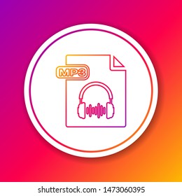 Color line MP3 file document. Download mp3 button icon isolated on color background. Mp3 music format sign. MP3 file symbol. Circle white button. Vector Illustration