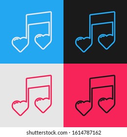 Color line Music note, tone with hearts icon isolated on color background. Valentines day. Vintage style drawing. Vector Illustration