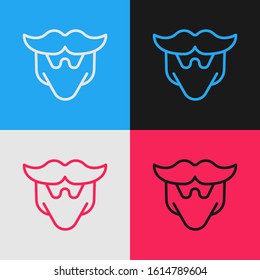 Color line Mustache and beard icon isolated on color background. Barbershop symbol. Facial hair style. Vintage style drawing. Vector Illustration