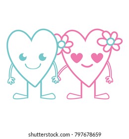 color line nice hearts couple kawaii with arms and legs