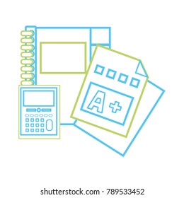 color line notebook and calculator object with qualification education