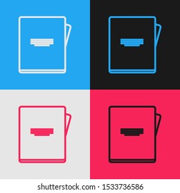 Color line Notebook icon isolated on color background. Spiral notepad icon. School notebook. Writing pad. Diary for school. Vintage style drawing. Vector Illustration