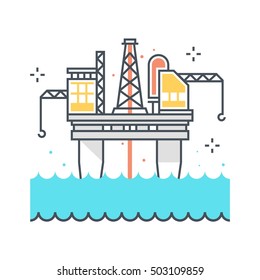 Color line, offshore platform illustration, icon, background and graphics. The illustration is colorful, flat, vector, pixel perfect, suitable for web and print. It is linear stokes and fills.