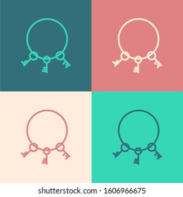 Color line Old keys icon isolated on color background.  Vector Illustration