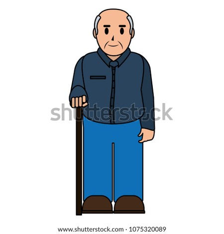 color line old man with clothes and walking stick