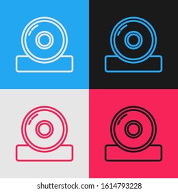 Color line Otolaryngological head reflector icon isolated on color background. Equipment for inspection the patient's ear, throat and nose. Vintage style drawing. Vector Illustration