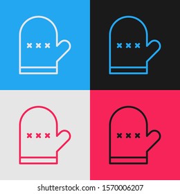 Color line Oven glove icon isolated on color background. Kitchen potholder sign. Cooking glove. Vintage style drawing. Vector Illustration