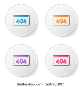Color line Page with a 404 error icon isolated on white background. Template reports that the page is not found. Set icons in circle buttons. Vector Illustration