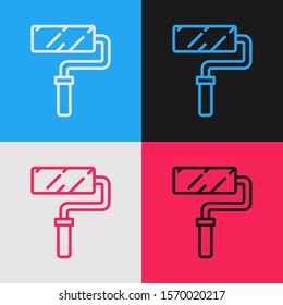 Color line Paint roller brush icon isolated on color background. Vintage style drawing. Vector Illustration