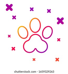 Color line Paw print icon isolated on white background. Dog or cat paw print. Animal track. Gradient random dynamic shapes. Vector Illustration