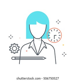 Color line, personal worker illustration, icon, background and graphics. The illustration is colorful, flat, vector, pixel perfect, suitable for web and print. It is linear stokes and fills.