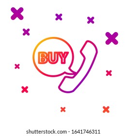 Color line Phone and speech bubble with text Buy icon isolated on white background. Online buying symbol. Supermarket basket symbol. Gradient random dynamic shapes. Vector Illustration