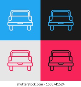 Color line Pickup truck icon isolated on color background. Vintage style drawing. Vector Illustration