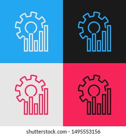 Color line Pie chart infographic icon isolated on color background. Diagram chart sign.  Vintage style drawing. Vector Illustration