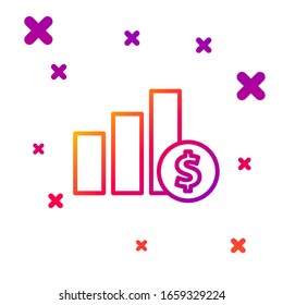 Color line Pie chart infographic and dollar symbol icon isolated on white background. Diagram chart sign. Gradient random dynamic shapes. Vector Illustration