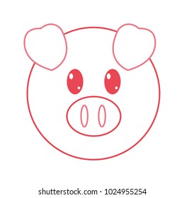 color line pig head cute animal character