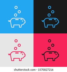 Color line Piggy bank with icon isolated on color background. Icon saving or accumulation of money, investment. Vintage style drawing. Vector Illustration