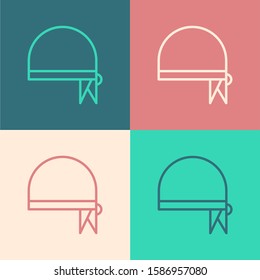 Color line Pirate bandana for head icon isolated on color background.  Vector Illustration