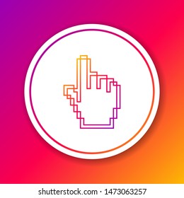 Color line Pixel hand cursor icon isolated on color background. Pointer hand cursor. Circle white button. Vector Illustration