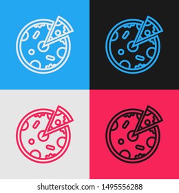 Color line Pizza icon isolated on color background. Fast food menu. Vintage style drawing. Vector Illustration Color line Pizza icon isolated on color background. Fast food menu. Vintage style drawing. Vector Illustration