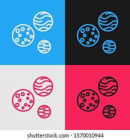 Color line Planet icon isolated on color background. Vintage style drawing. Vector Illustration