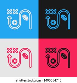 Color line Planning strategy concept icon isolated on color background. Soccer or american football cup formation and tactic. Vintage style drawing. Vector Illustration