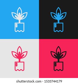 Color line Plant in bottle icon isolated on color background. Seed and seedling. Leaves sign. Leaf nature. Vintage style drawing. Vector Illustration